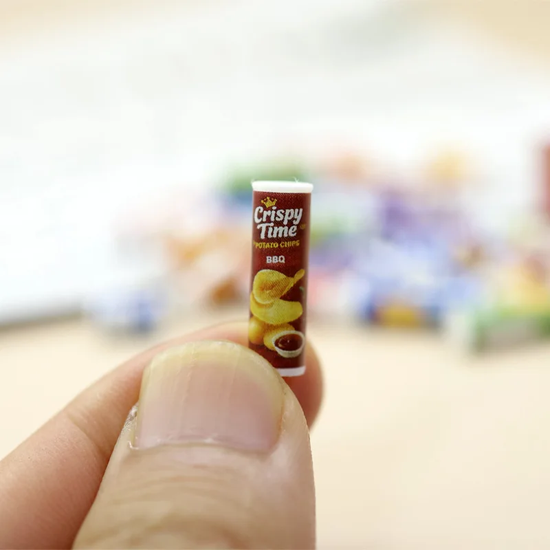 6pcs Mini Chips Canned Potato Chips Model Realistic Miniature Snack Food Dollhouse Photography Prop Desktop Decoration Craft