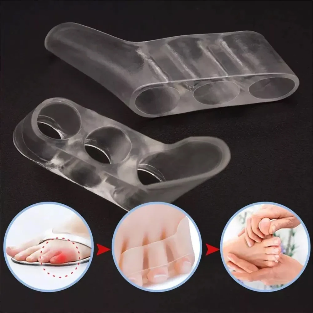 1Pair Transparent Silicone Gel Straightener Pain Relief Toe Protector Three-Hole Little Toe Bunion Foot Care Tools