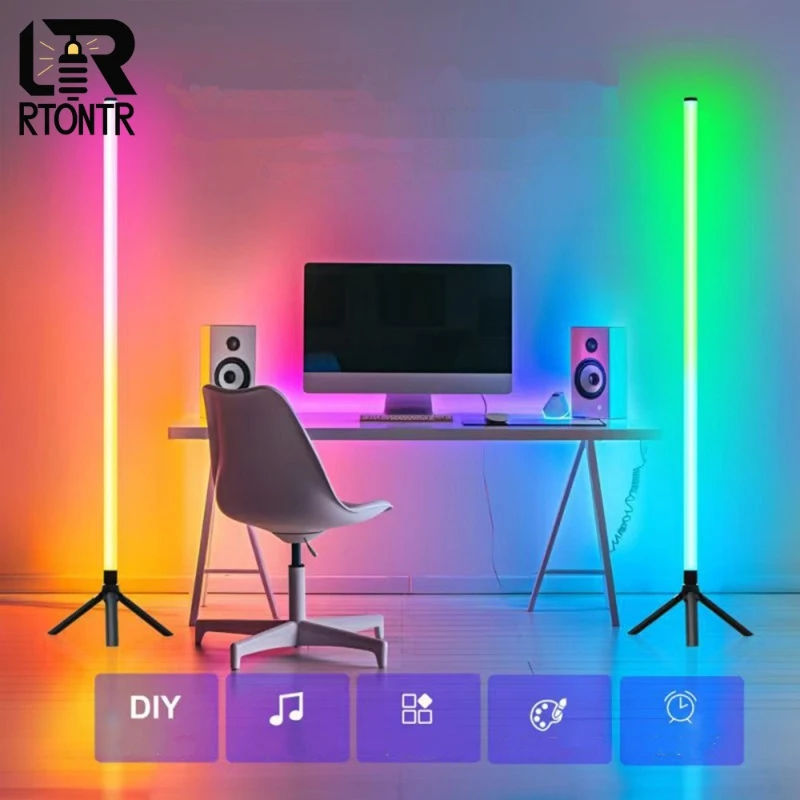 Светодиодный напольный светильник RGB CCT с пультом на 24 кнопки, управлением через Bluetooth-приложение и голосом, 103 см, круглая трубка, питание от USB, для игровой комнаты, атмосферное освещение