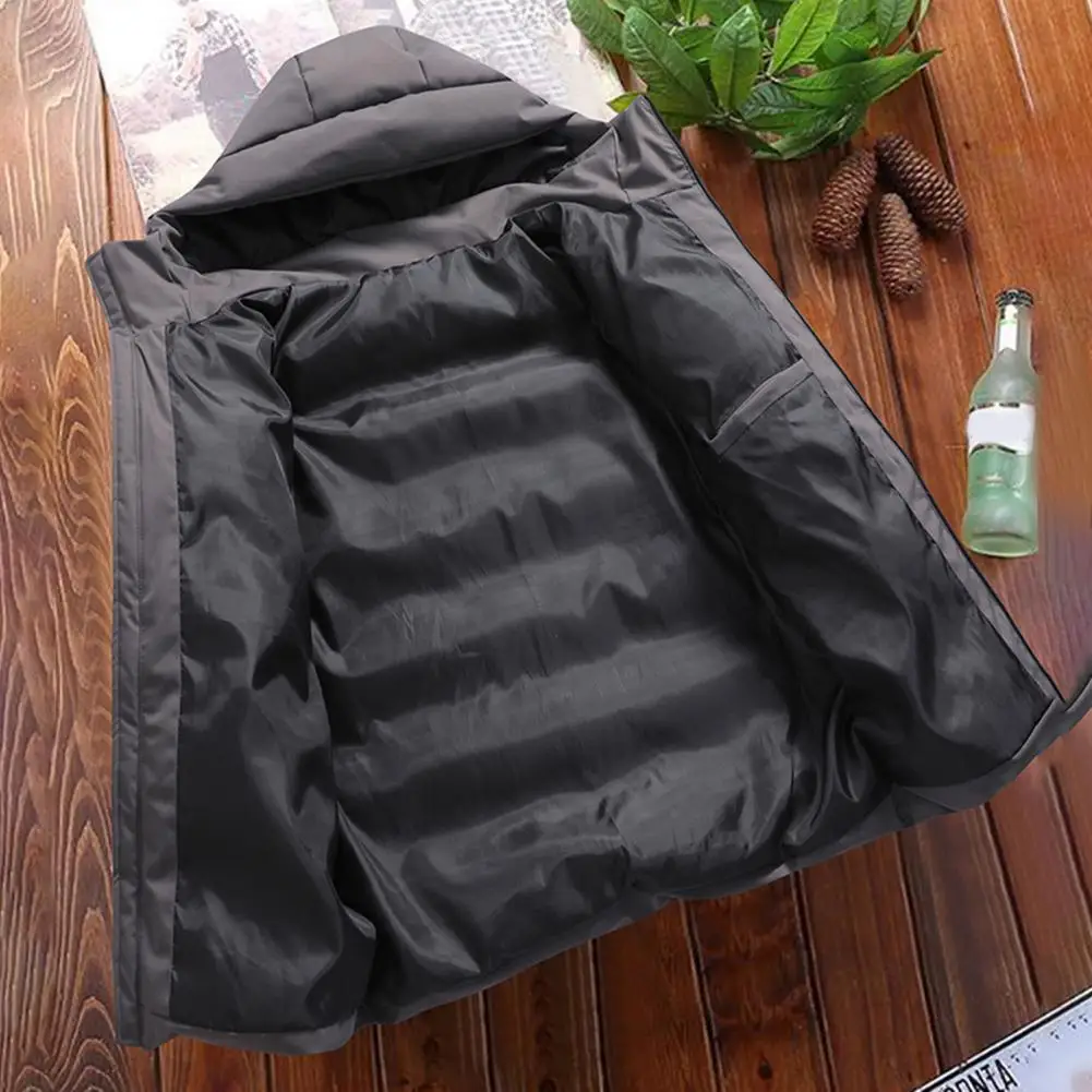 Hooded Winter Coat Men's Windproof Hooded Down Jacket with Zipper Closure Two Side Pockets Thickened Winter Coat for Men Soft