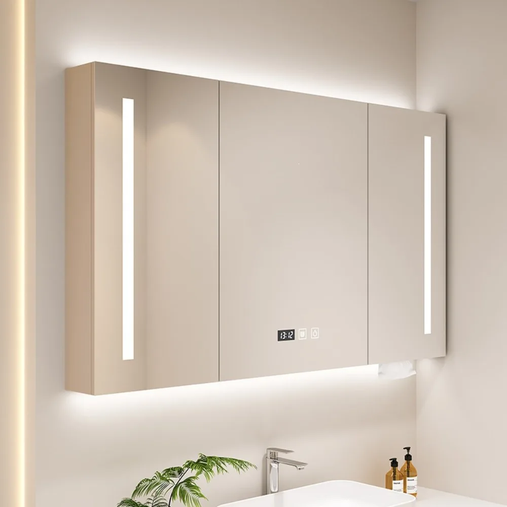 Smart mirror cabinet, bathroom bathroom mirror, solid wood bathroom locker, wall-mounted, separate lamp rack mirror