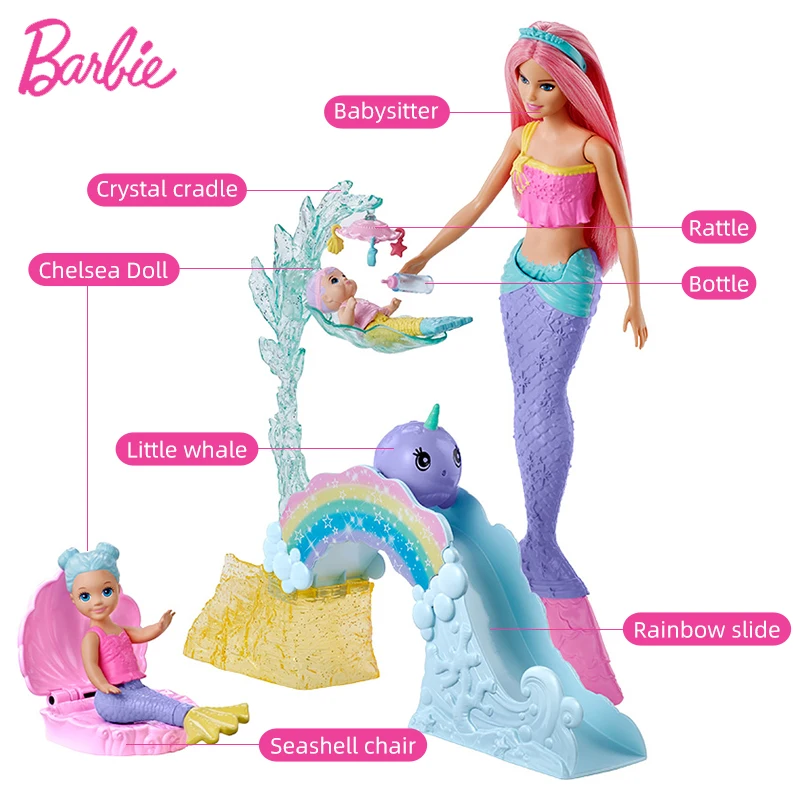 Original Barbie Dreamtopia Mermaid Nursery Chelsea Fairytale Doll Playset Toys for Reborn Girls Princess Accessories Juguetes