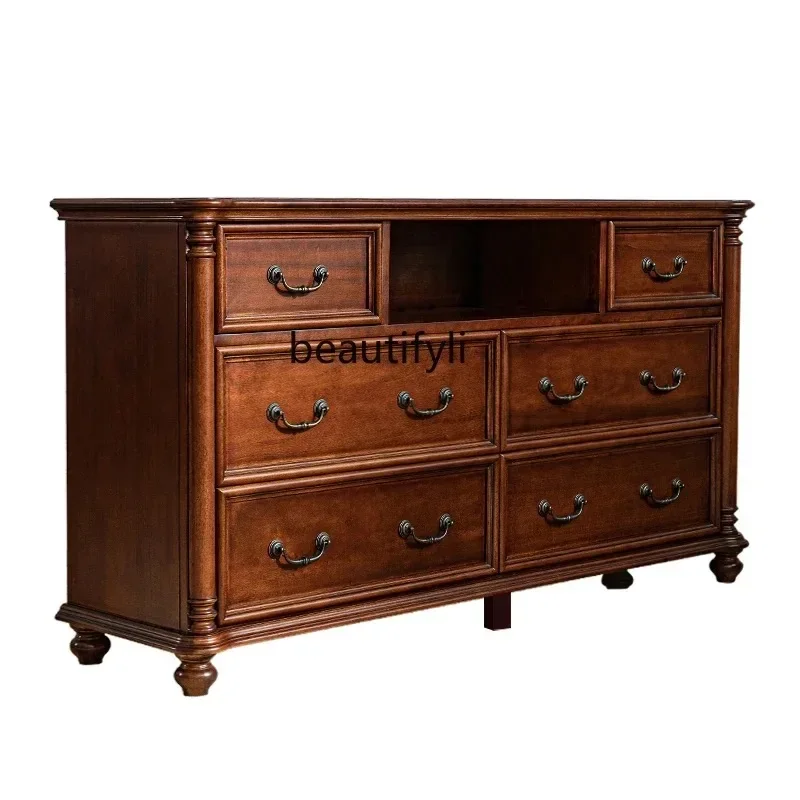 TTT Simple American bedroom TV cabinet Solid wood with fingerprint lock Locker Bedroom TV cabinet High