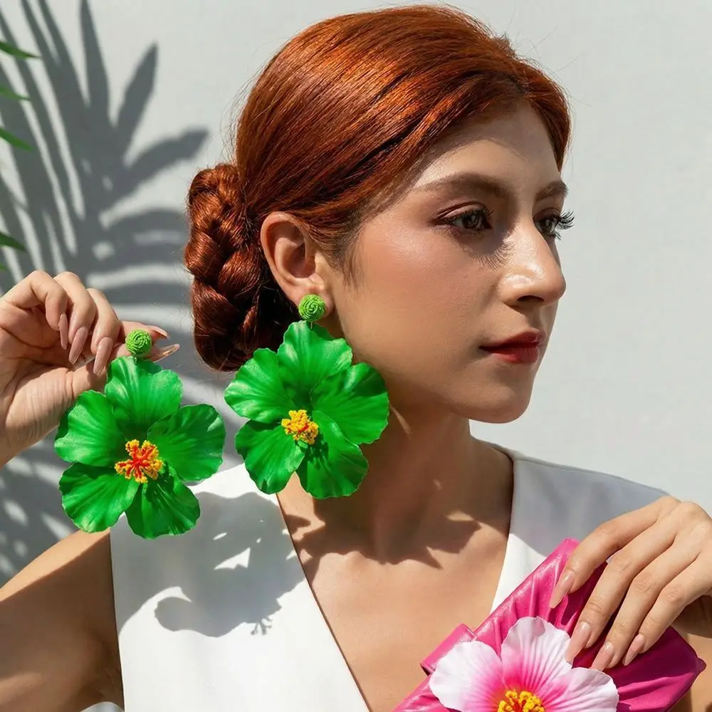 Sweet Fabric Flower Earrings Cloth Colorful Floral Pendant Earrings Retro Jewelry Accessories Beach Drop Earrings Gift