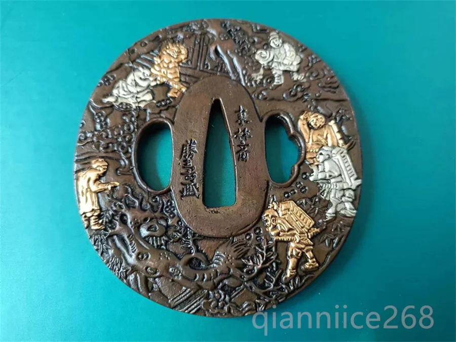 Copper gold warrior tsuba  fitting  for  japanese sword's katana  wakizashi tanto