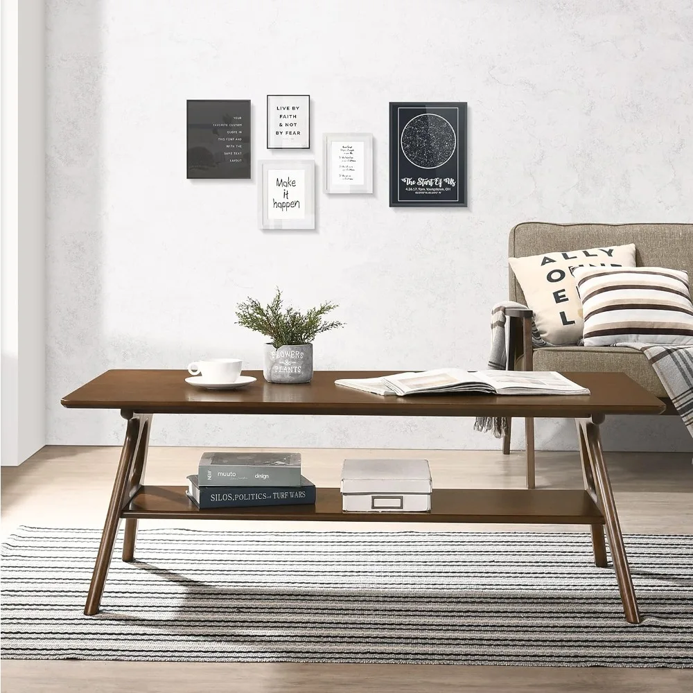 

Stylish Mid-Century Modern Wood Coffee Table with Shelf for Living Room Decor and Storage