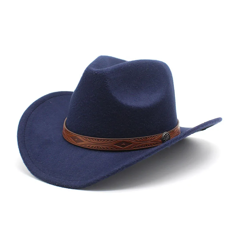 

American West Cowboys Hat Men's Riding Hat Outdoor Travel Equestrian Hat Curved Brim Woolen Hat