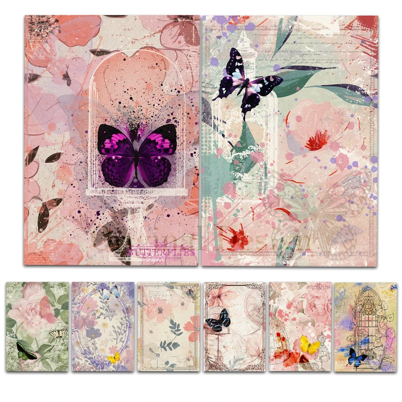 Rice Paper Original Design WuleeGifts Butterfly Prisoner Retro Scrapbooking Decoration Vintage Junk Journal S24060201 8PS Papers