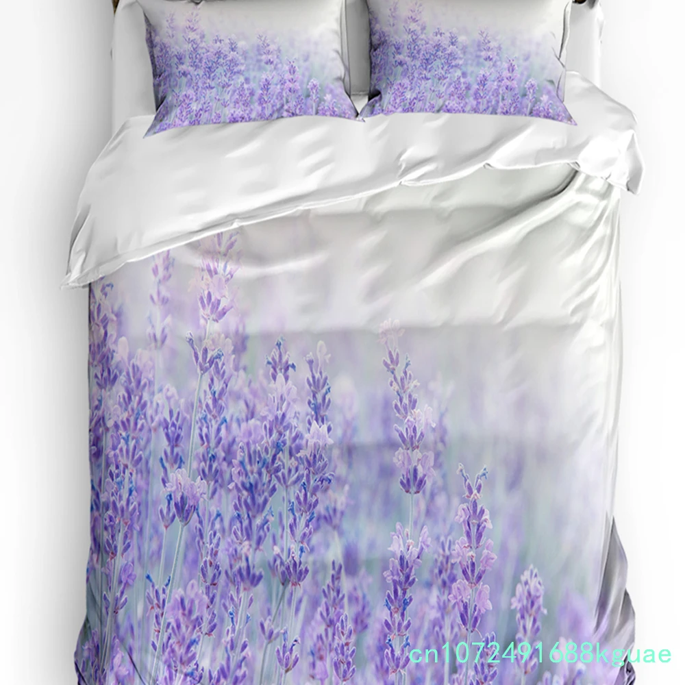 3pcs Bedding Set Fantasy Flower Lavender Plant Purple Home Textile Duvet Cover Pillow Case Boy Kid Teen Girl Bedding Covers Set