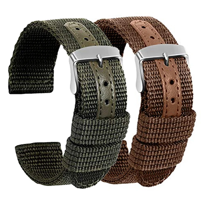 Nylon Canvas Watch Band Woven Soft Belt Leather Universal Bracelet for Men Women Sport Watch Strap 18mm 20mm 22mm 24mm Wristband