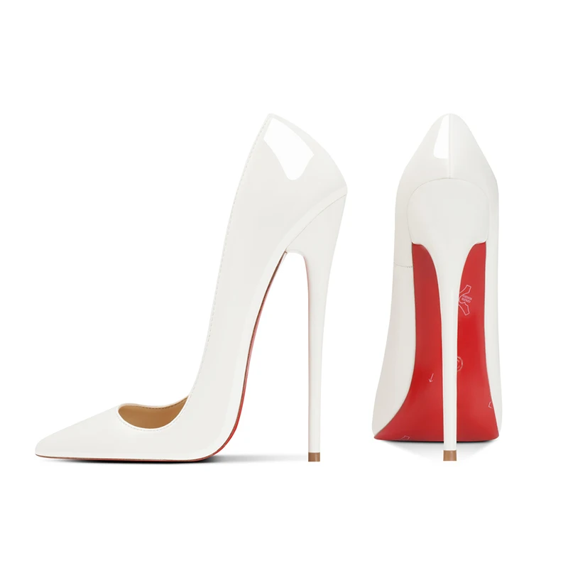 12cm Pointed Ultra-Fine Heel High Heels Sexy Silver Red Powder Lacquered Leather Plus Size Steel Tube Dance Shoes