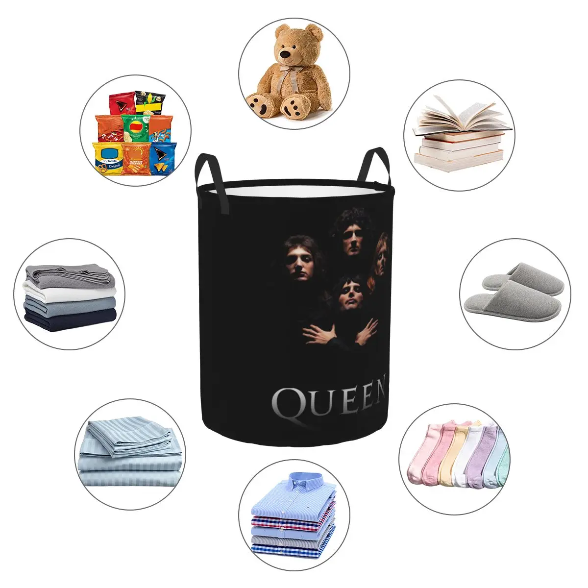 Custom Freddie Mercury Queen Band Laundry Basket Collapsible Clothes Hamper for Baby Kids Toys Storage Bag