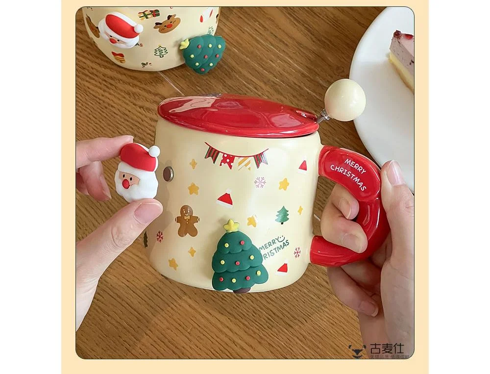 Christmas Cup Cute Mug with Lid Spoon Couple Ceramic