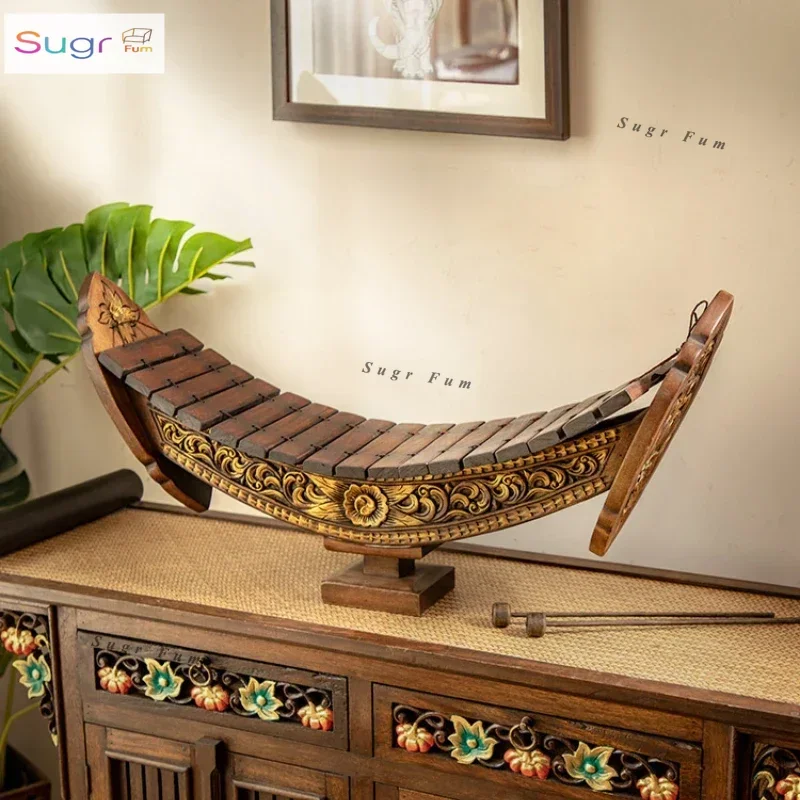 

Thai Handicraft Musical Instrument Xylophone Home Decor Ornaments Retro Solid Wood Carving Living Room Decorations