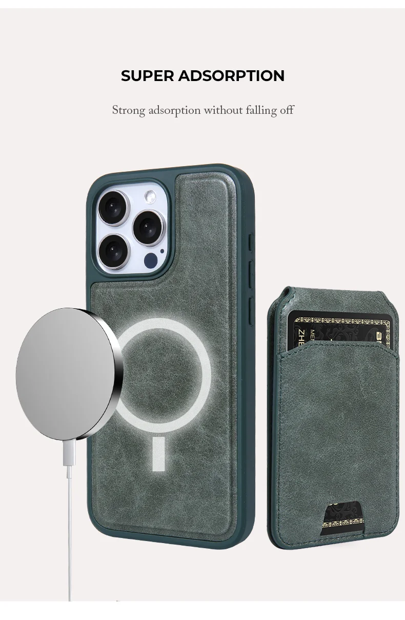 Full Grain Leather Case With MagSafe Detachable Card Holder For iPhone 16 15 14 13 Pro Max Plus Magnetic Flip Card Holde Bag
