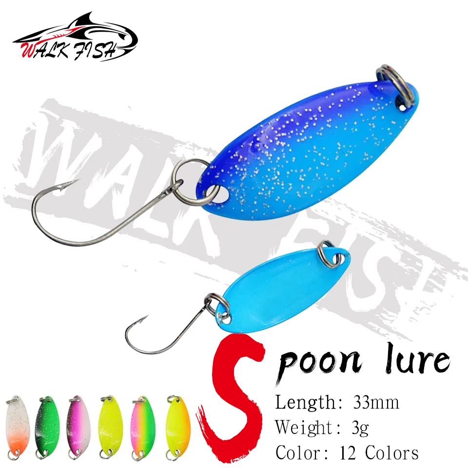 WALK FISH 3g 33mm Löffelköder Metall Doppelseitig Farbiger Löffelförmiger Paillettenköder Meeresfischen Hartköder Angelzubehör Forelle Barsch
