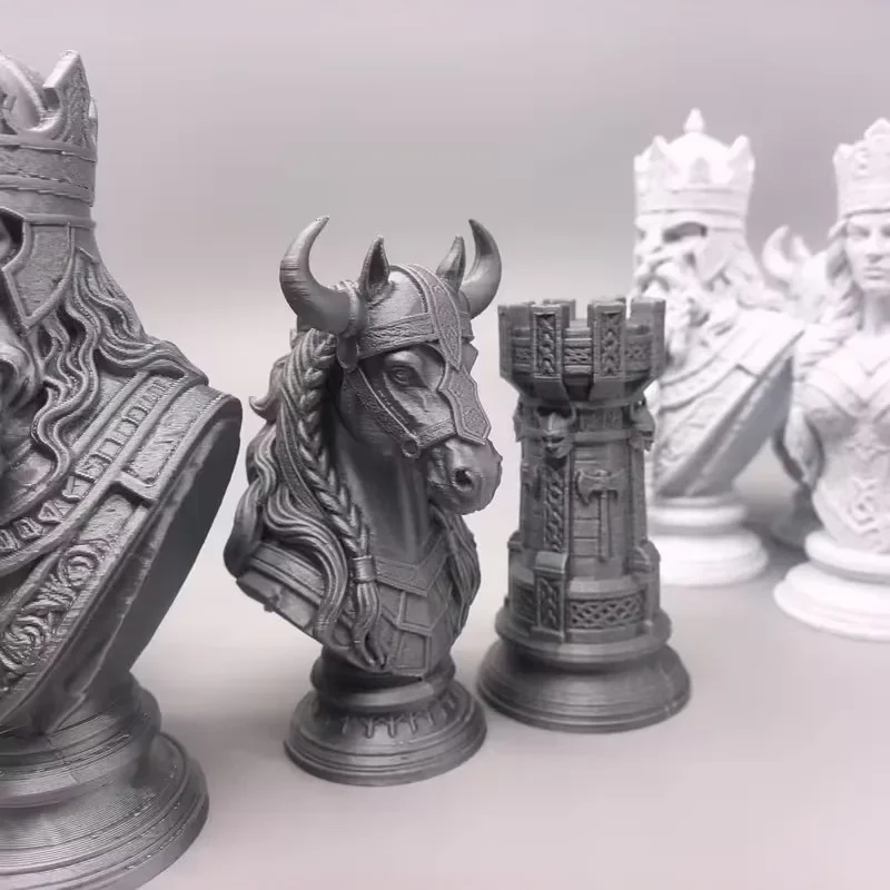 10cm 3D Printed Chess Pieces, Nordic Mythology King Queen Knight, Figurine Set Board Game Model, Home Decor Gift Collectible view 5