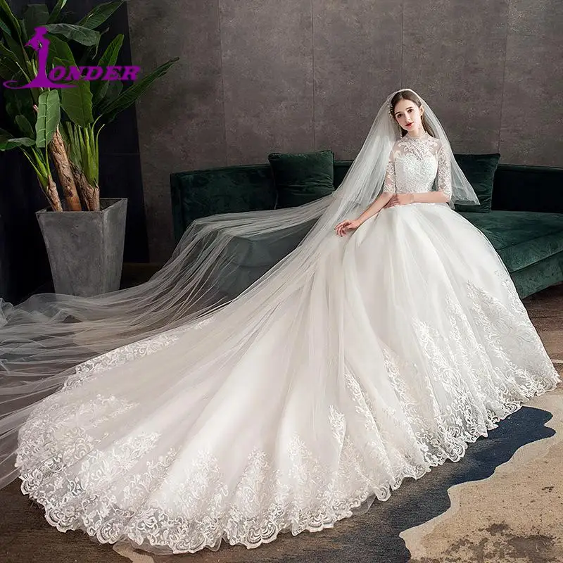 Wedding Dress 2022 Elegant High Neck Half Sleeve Vestido De Noiva Vintage Lace Embroidery Sweetheart Wedding Gown Bride Dress