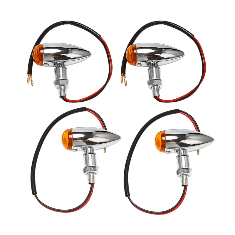 4Pcs/Set Chrome Motorcycle-Bullet Turn Signal Indicator Light Lamp Universal For Honda/Yamaha/Suzuki/Kawasaki