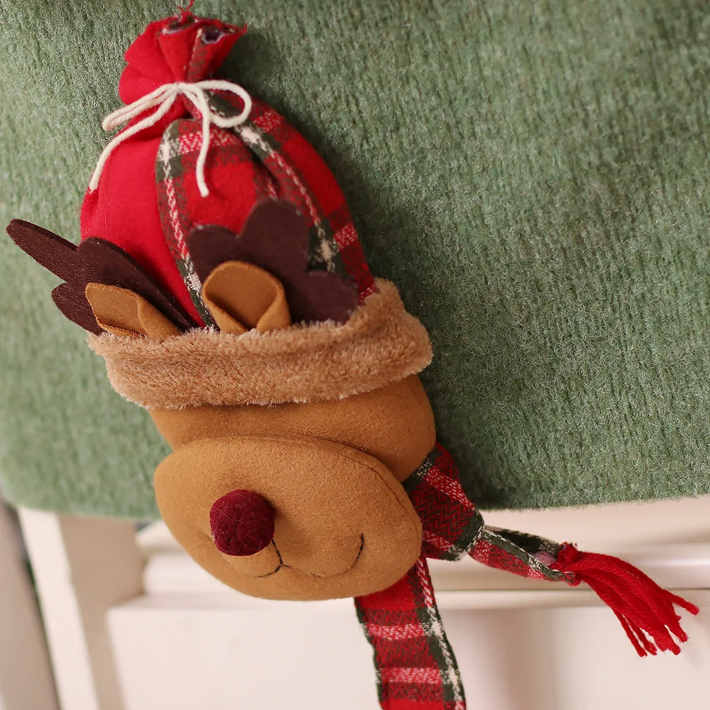 46X52Cm Creatieve Kerstslipcovers 3d Santa Claus/Sneeuwpop/Eland Stoelhoes Nieuwjaar Keukendecoratie Eetkamerstoel Rugdekking