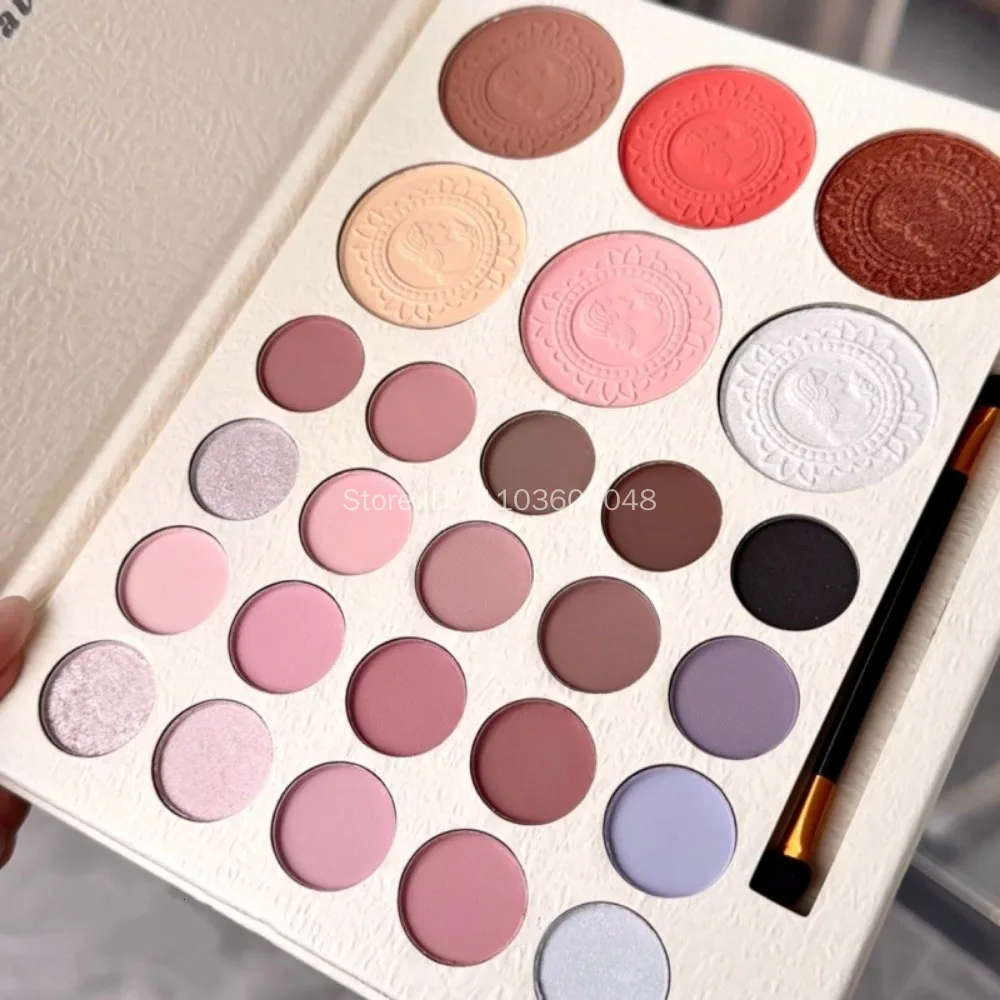 26 สี Pearl Shimmer Eyeshadow Palette Long Lasting Matte เลื่อม Glitter Rose Blush สีม่วงอายแชโดว์ผู้หญิงเกาหลีเครื่องสําอาง