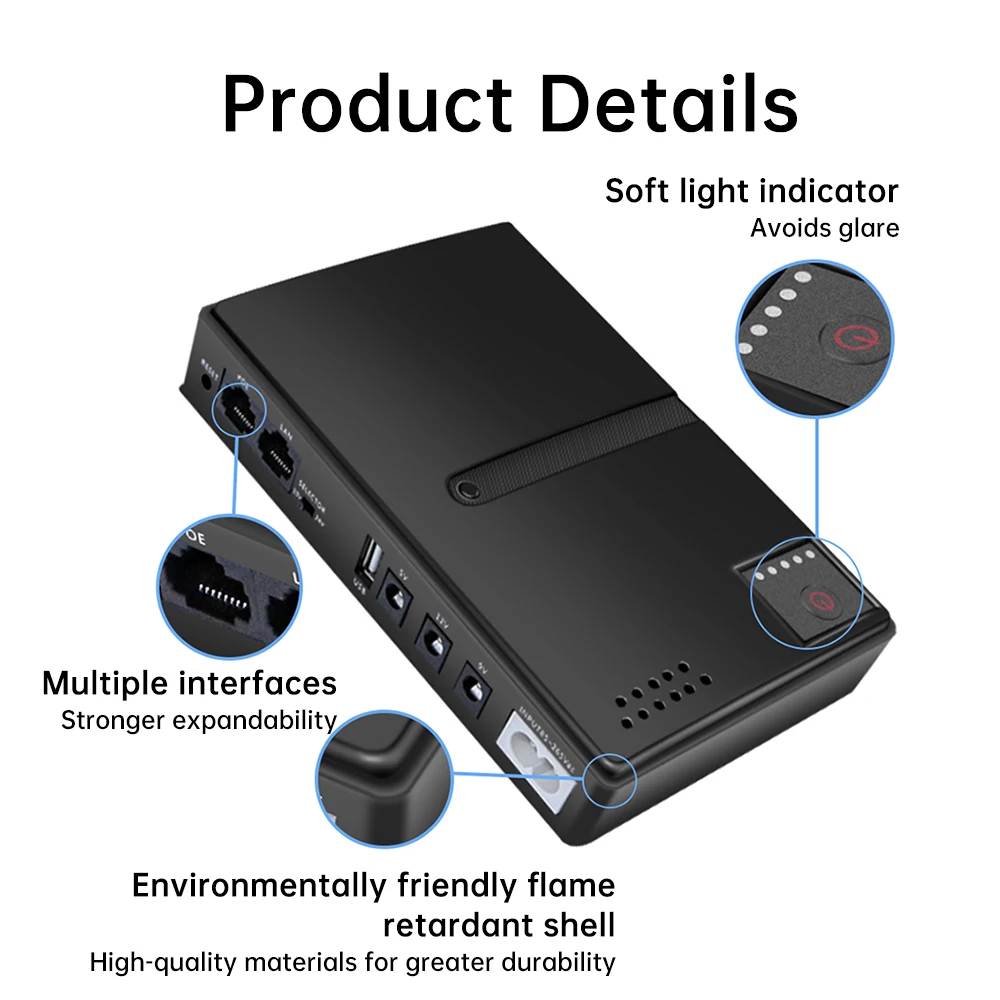 Uninterruptible Power Supply Adapter Interface Outdoor Voltage Regulator Power Adapter 85‑265V UPS Battery Backup EU Plug