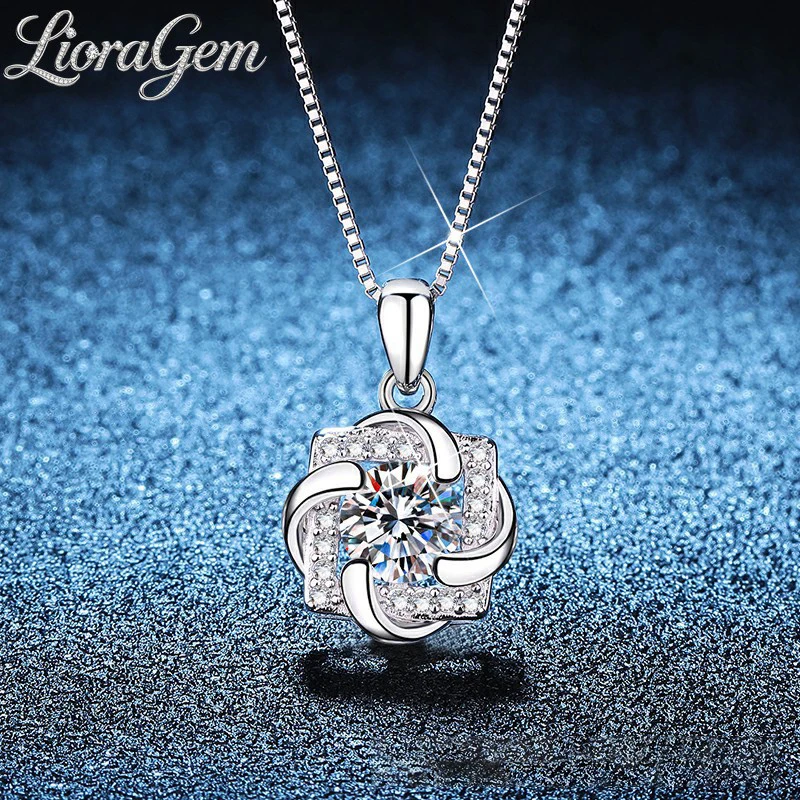 LioraGem 1 Carat Moissanite Necklace, Spinning Windmill Pendant Moissanite Necklace Platinum PT950 Stamp Birthday Gifts