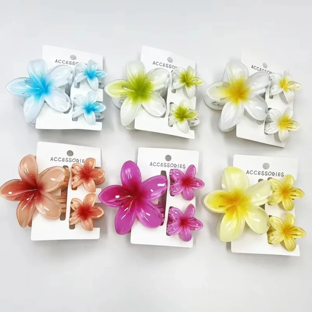 

3Pcs/Set Colorful Gradient Hair Claws Plumeria Flower Acrylic Hawaiian Flower Hair Clip Hair Accessories Summer