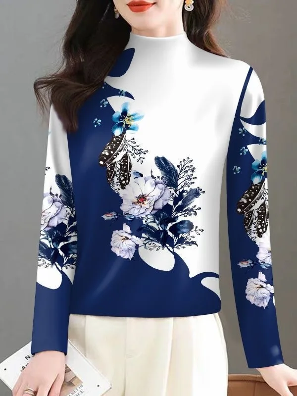 

Модная женская утепленная флисовая кофта с принтом, с длинным рукавом, для среднего возраста, стройнящая, универсальная, в повседневном стиле, из полиэстера