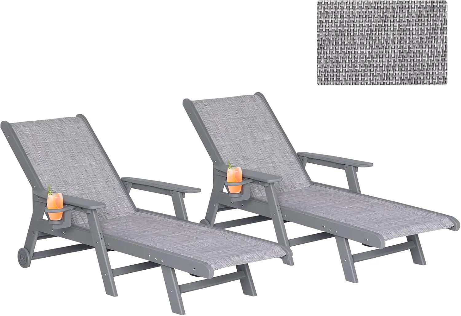 

Outdoor Chaise Lounge Chair Set of 2, 5-Position Adjustable Patio Lounge Chair, Pool Lounge Chair, Poolside & Beach