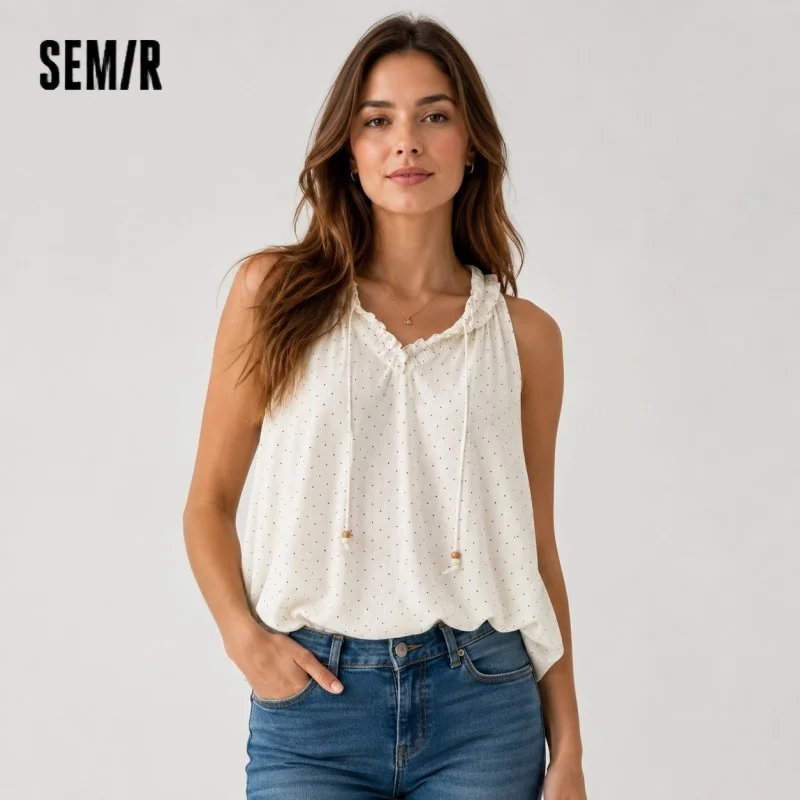 Semir Womens Shirt 2026 Polka Dot Ruffle Sleeveless Retro Gentle Style Casual Elegant