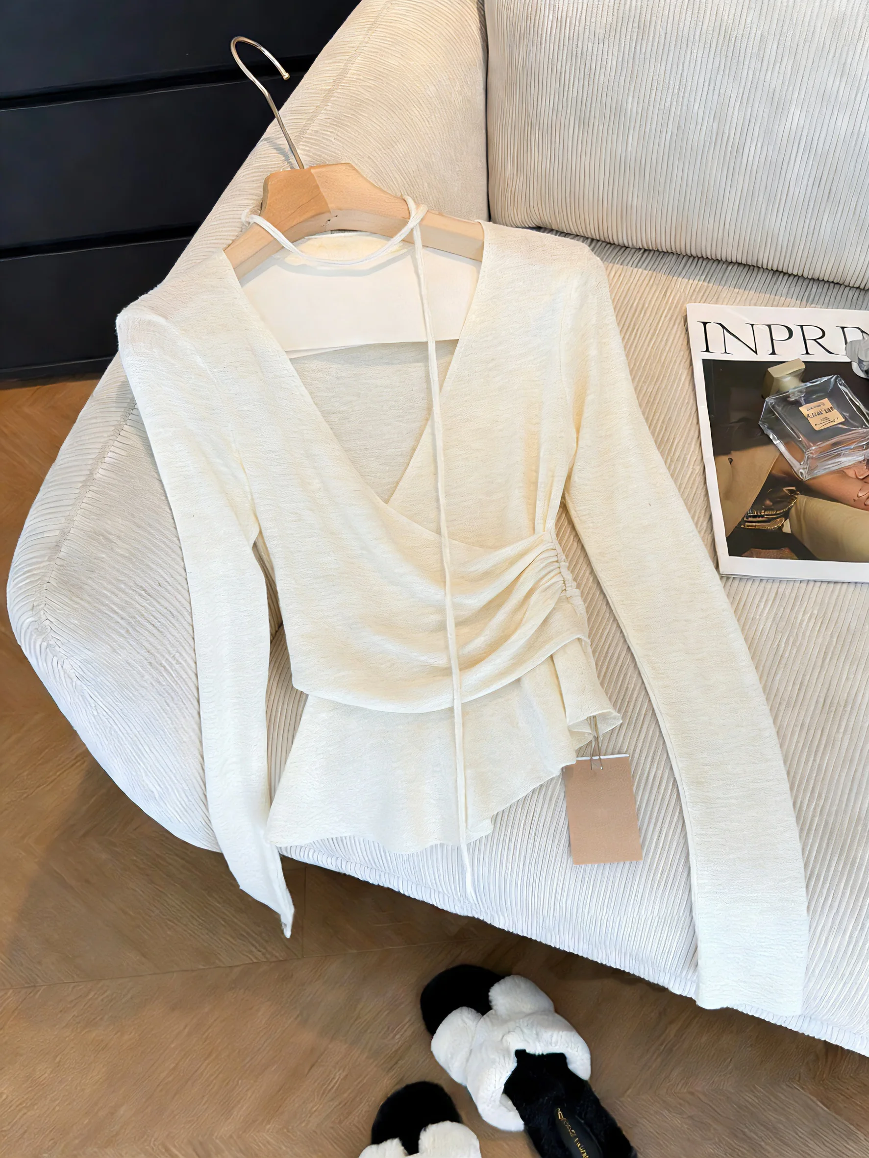 

Women's Long Sve Knitted Cross V-Ne Pleated Top Spring Autumn Slimming Versatile Casual Sle Polyester Fiber