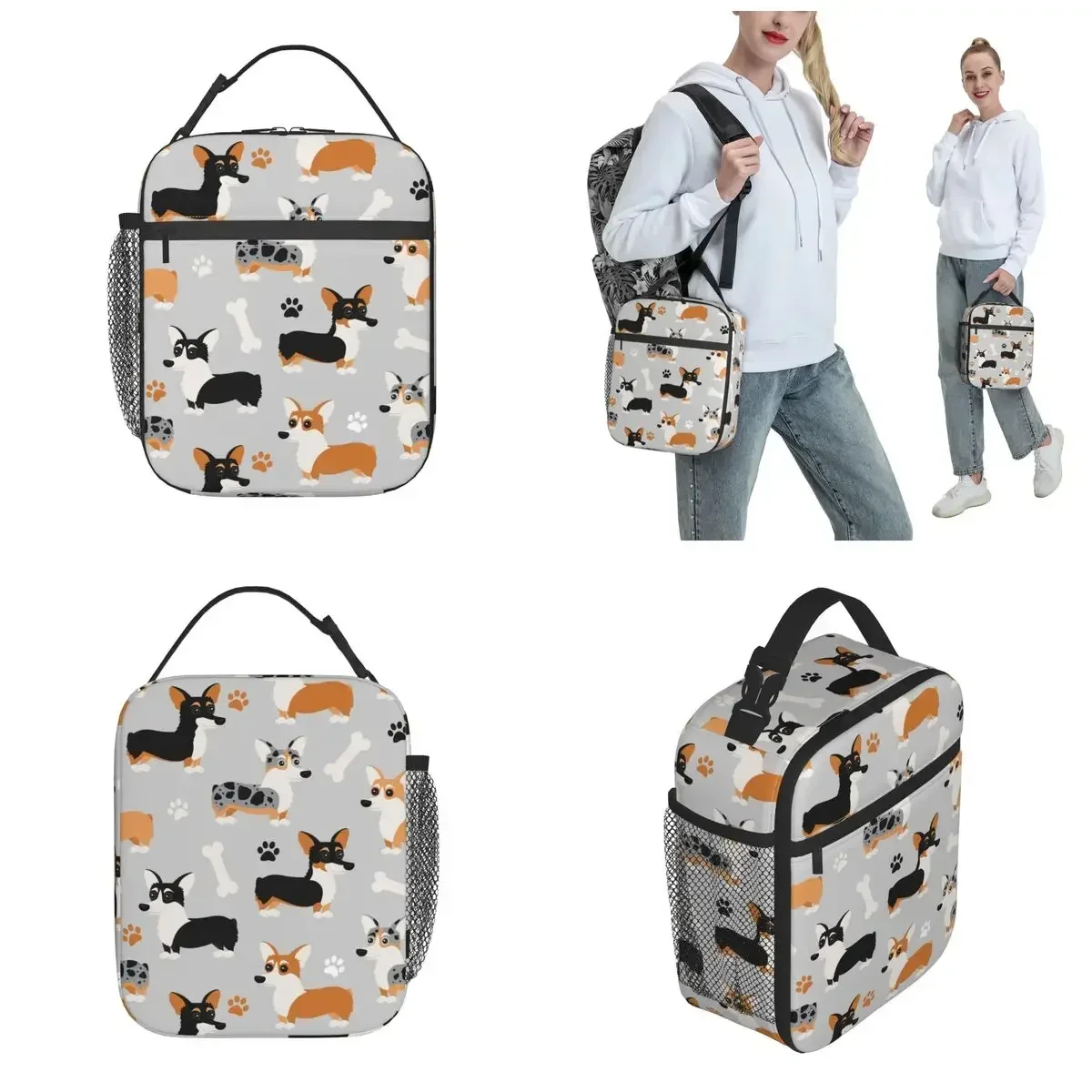 

Gray Insulated Lunch Bags Thermal Meal Container Dog Large Tote Lunch Box Men Women College Picnic