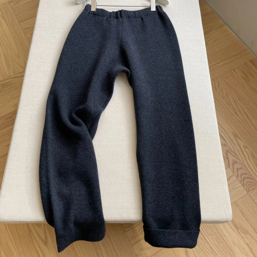 High Quality Knitted Tapered Cashmere and Wool Trousers Women Pants