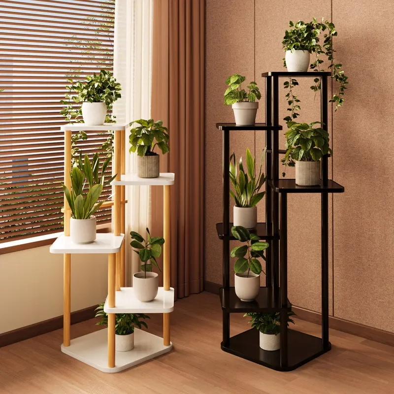 Solid Wood Multi Tier Flower Stand Indoor Floor to Ceiling Plant Shelf for Living Room Orchid Pot Display Rack