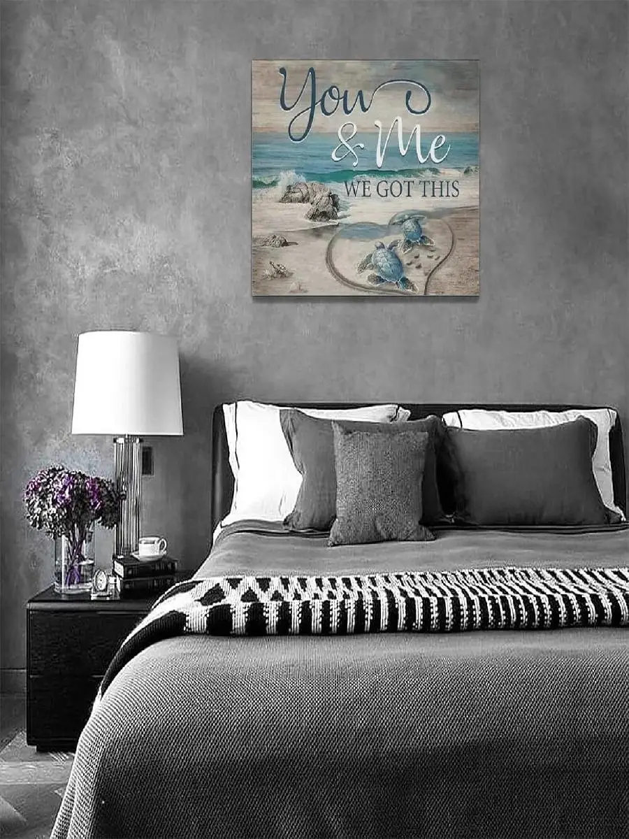 Coastal Sea Turtle Wall Art  Ocean Turtle Canvas Painting  Nautical Bathroom Decor  Seascape Framed Artwork for Bedroom  Office