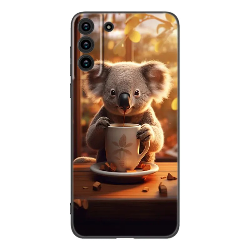 Cartoon Koala Bear Black Silicone Phone Case For Samsung Galaxy S23 S21 S20 FE S24 S22 Ultra S10E S10 S9 S8 Plus