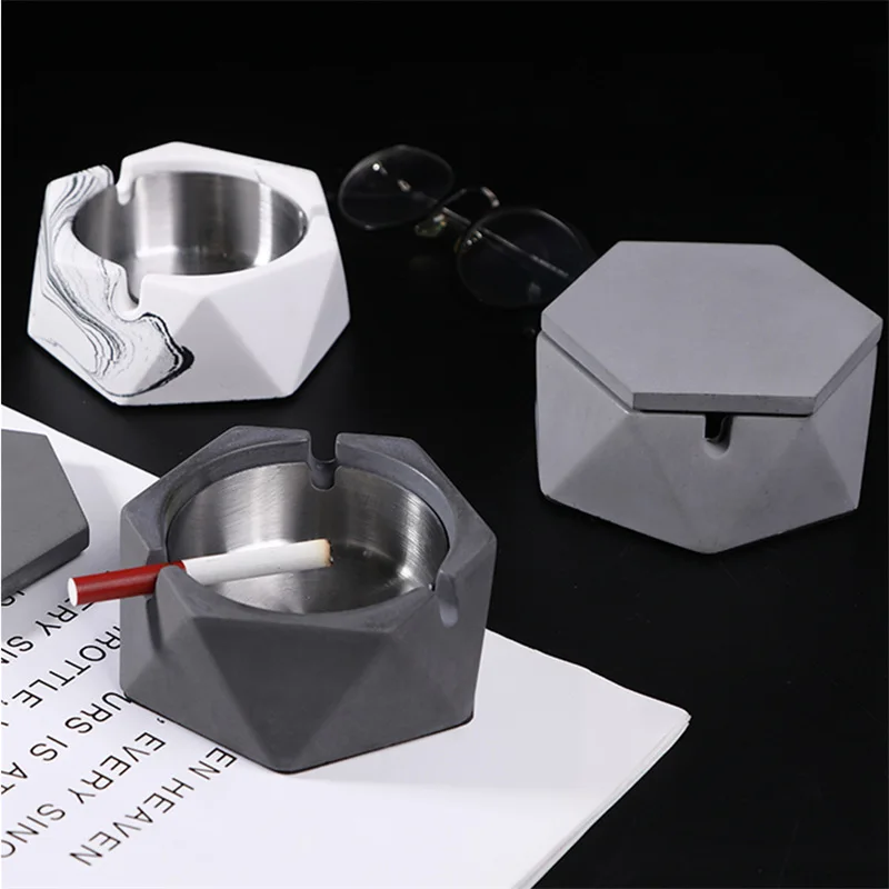 Xifeng Cement Ashtray Original Design Simple Nordic Style Concrete Stainless Steel Ash Tray