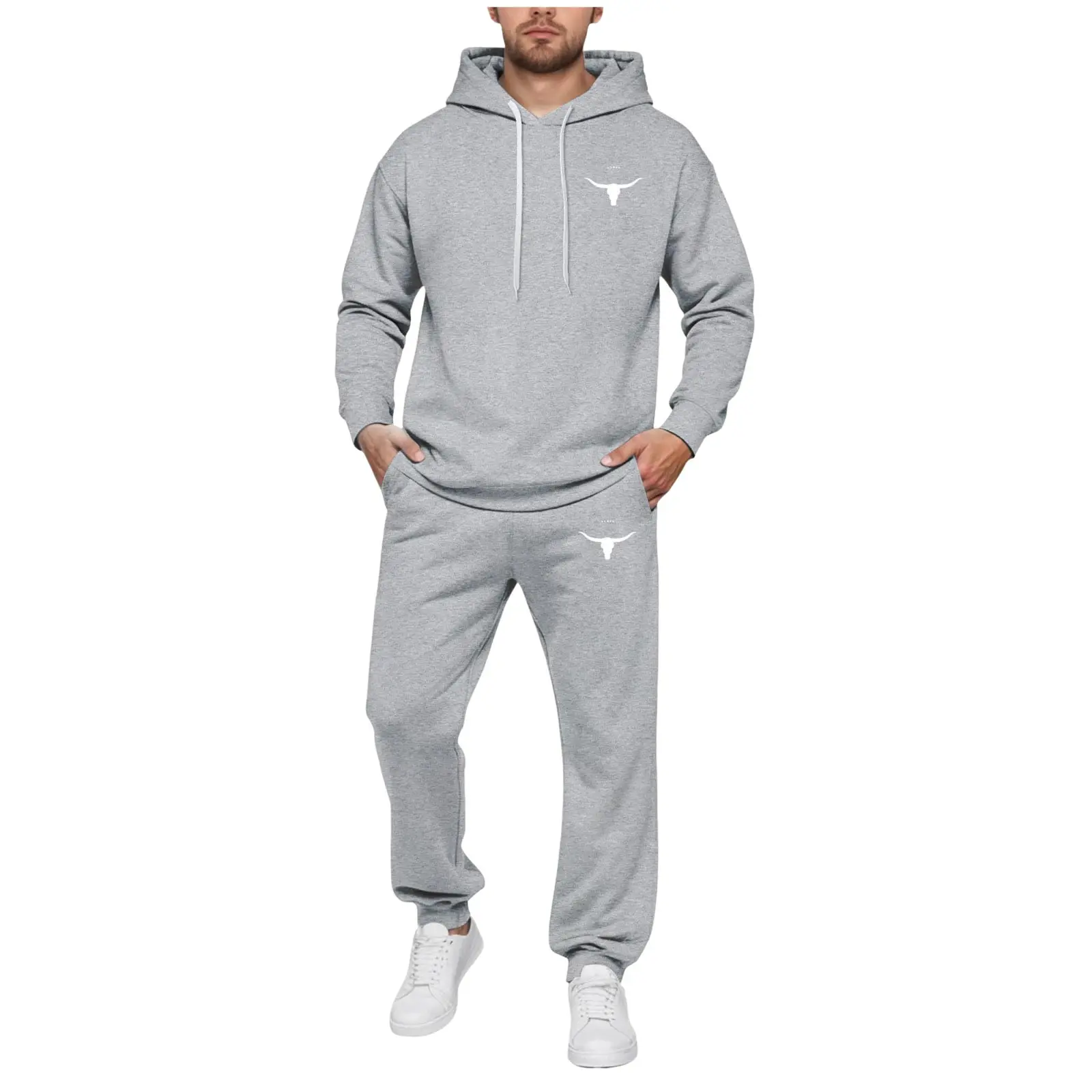 

Suit Men Big And Tall Men's Fleece Lined Hoodies And Pocket Sweatpants Suit Street Fashion Casual Print Suit Jacket Pants