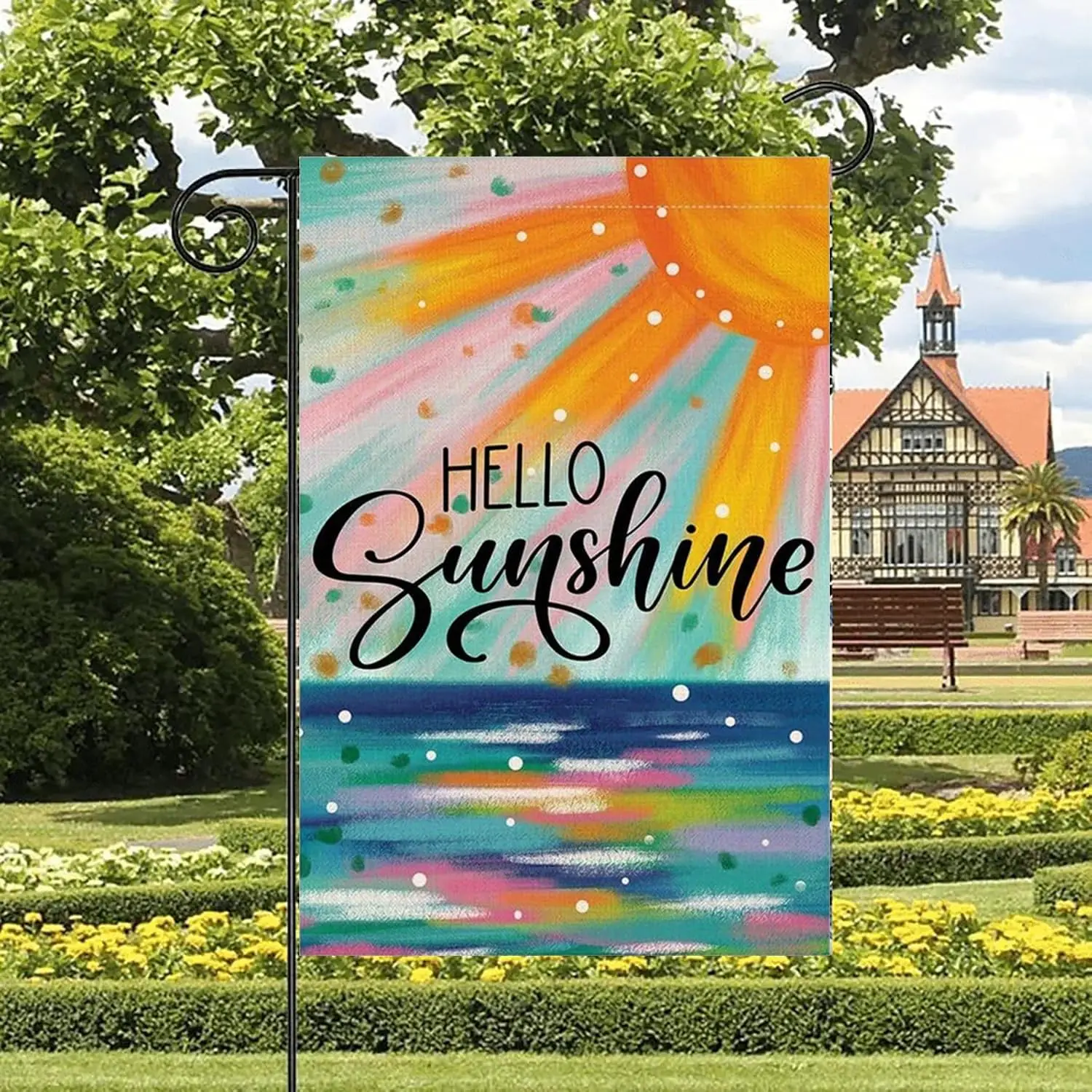 HELLO Sunshine Garden Flag 12 X 18 Inch Double Sided Spring Summer Yard Outdoor Farmhouse Lawn Decoration Flag Art with Flow UUN