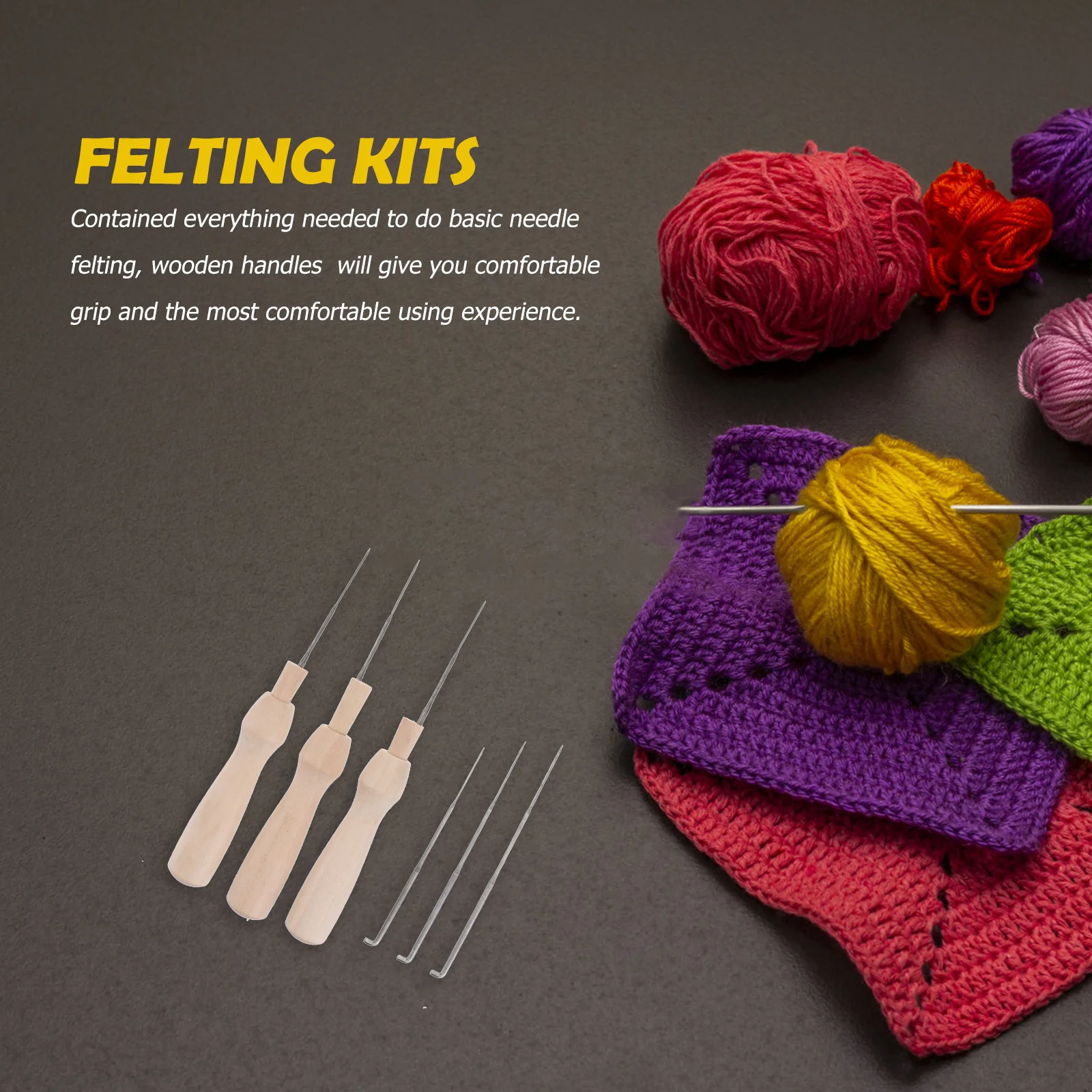 

60pcs Needle Felting Supplies 3 Sizes 3.1In 3.38In 3.58In Wool Felt Tools Starter Kit Wooden Handles Clear Bottles Felting