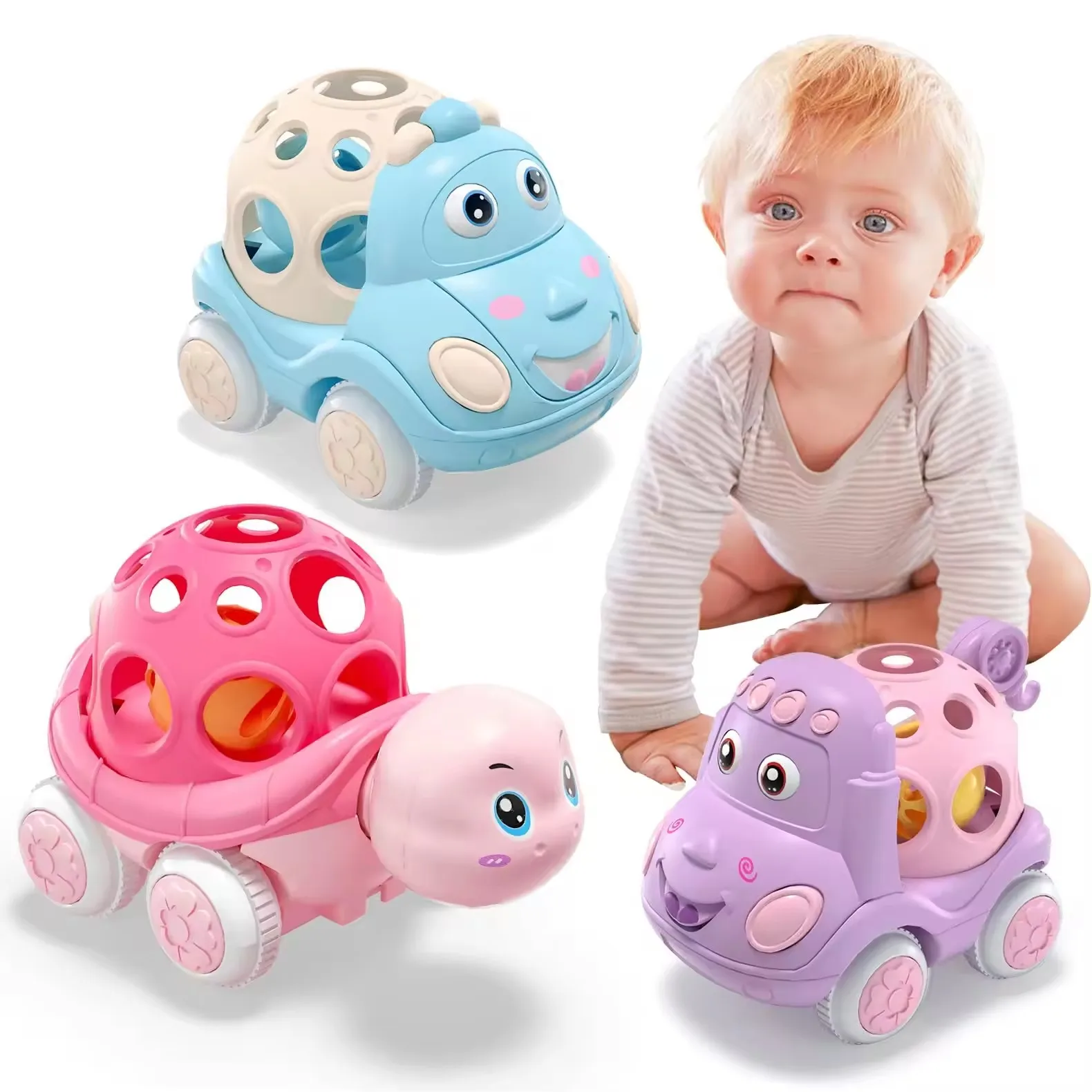 Baby Car Toy Cute Animal Model Baby Soft Rubber Push Car Baby Rattle Inertia Walking Toy For Children Babies Crawling Toys 2 3 Y