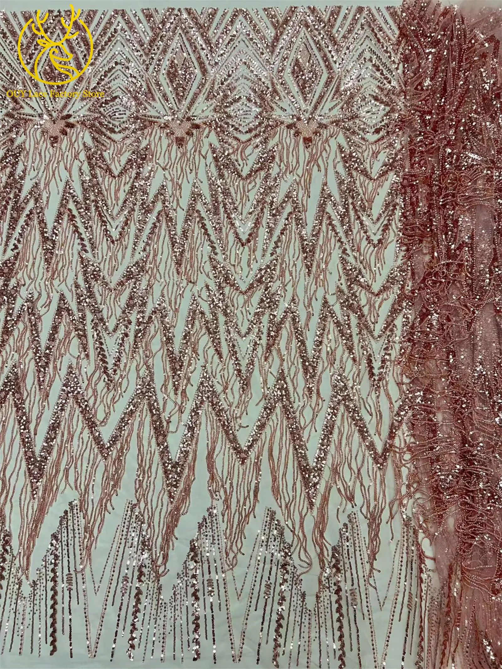 Luxuriöse französische goldene 3D-Hängeperlen-Spitze, hochwertiger afrikanischer Tüll-Pailletten-Spitzenstoff für nigerianische Hochzeitskleider zum Nähen – Detail 17