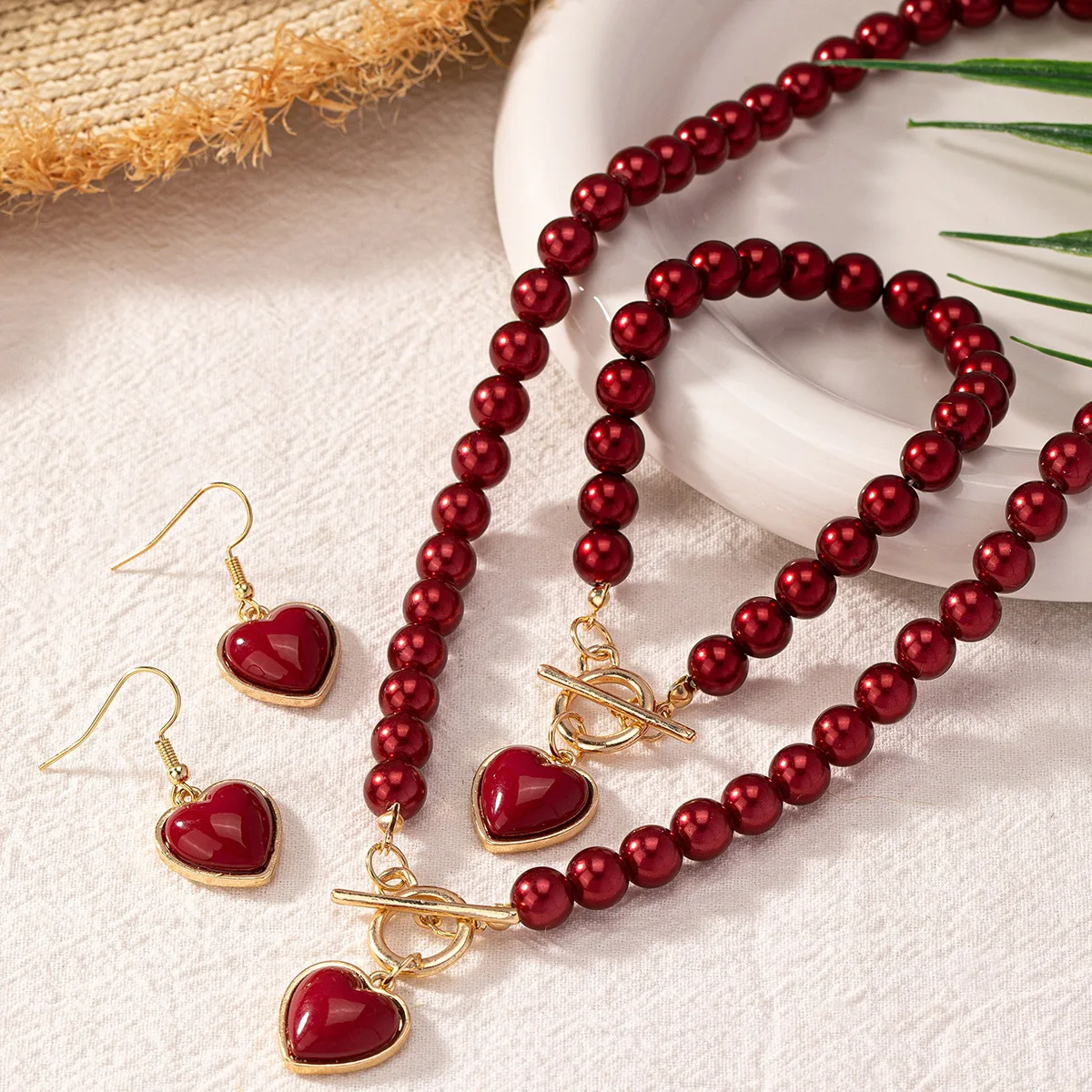 2 Pcs Immitation Pearl Necklace Bracelet Jewelry Set Elegant Pearl Color Pendant Natural Color Beads Collar For Girl