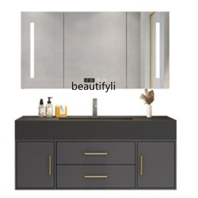 M71 Stone Plate Integrated Bathroom Cabinet Wash Basin Cabinet Combination Bathroom Smart Mirror Cabinet Washstand Modern Minima