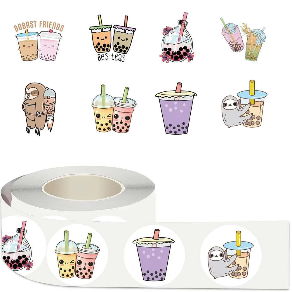 

500 шт. милых наклеек с баббл-ти в рулоне, мультяшные виниловые стикеры с жемчужным молочным чаем, эстетичные наклейки для ноутбуков, канцелярских товаров, детского творчества и поделок своими руками