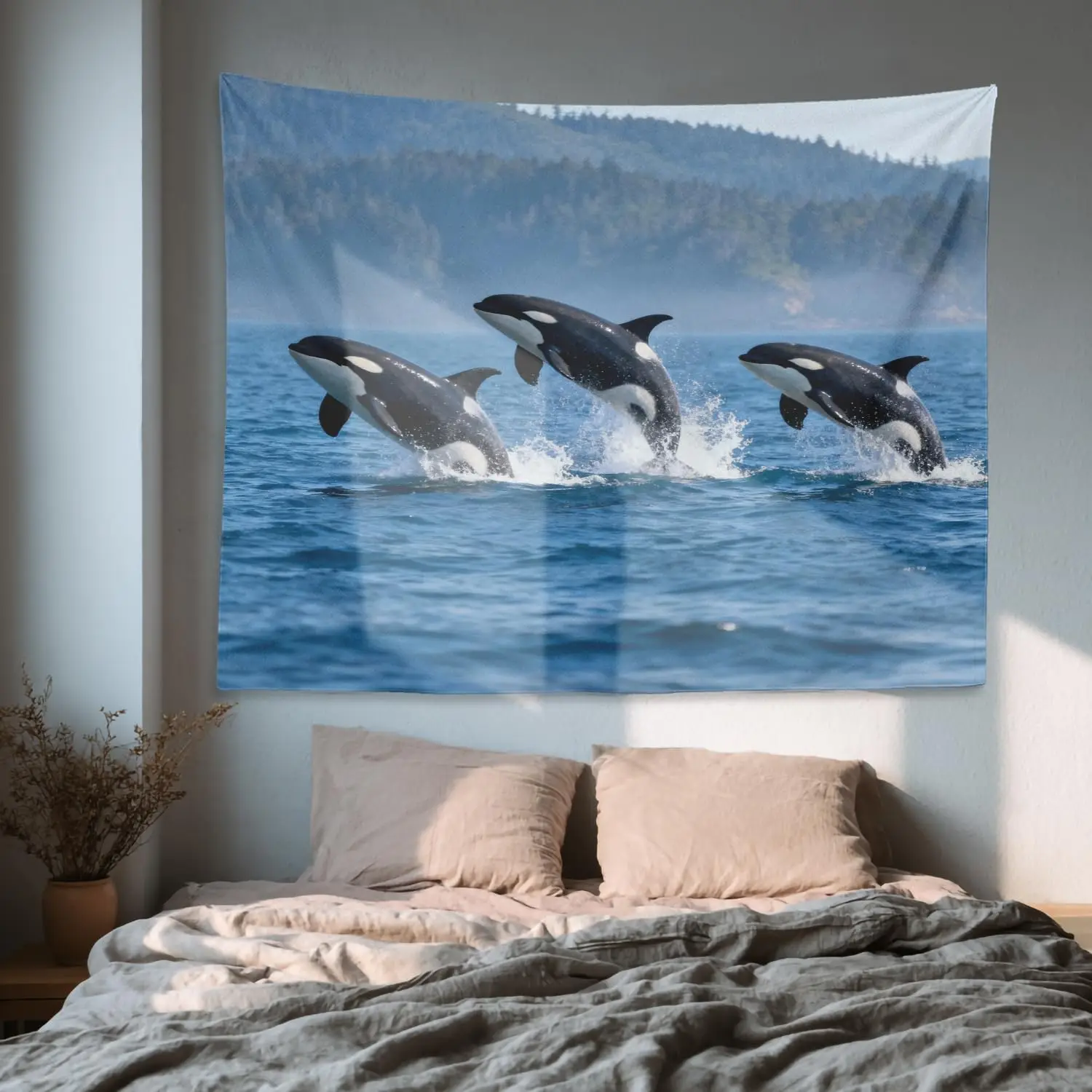 Deep Sea Cave Tapestry, Mystical Underwater View with Sunlight Beams and Yellow Fish Wall Hanging, Perfect For Adding Calm