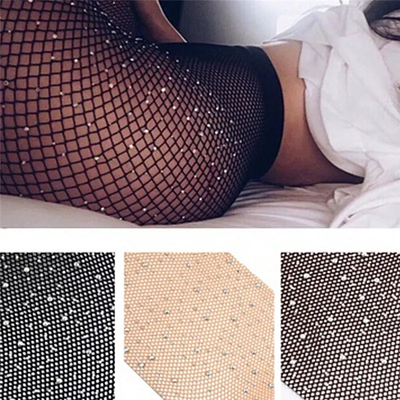 New Women Crystal Rhinestone Fishnet Net Mesh Socks Stockings Tights Pantyhose