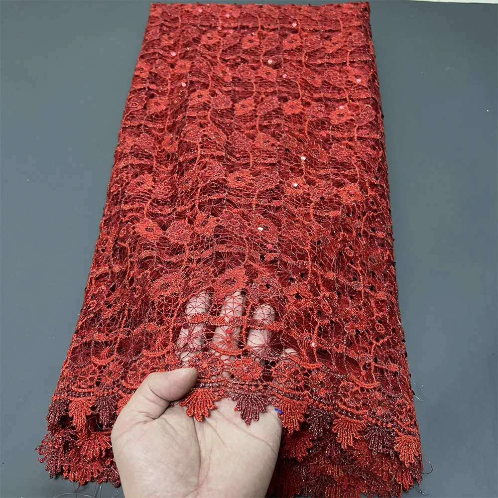 

Latest 2025 High Quality African Nigerian Guipure Embroidery Sequins Tulle Lace Fabric for Sewing Dresses 5Yards ZJ111