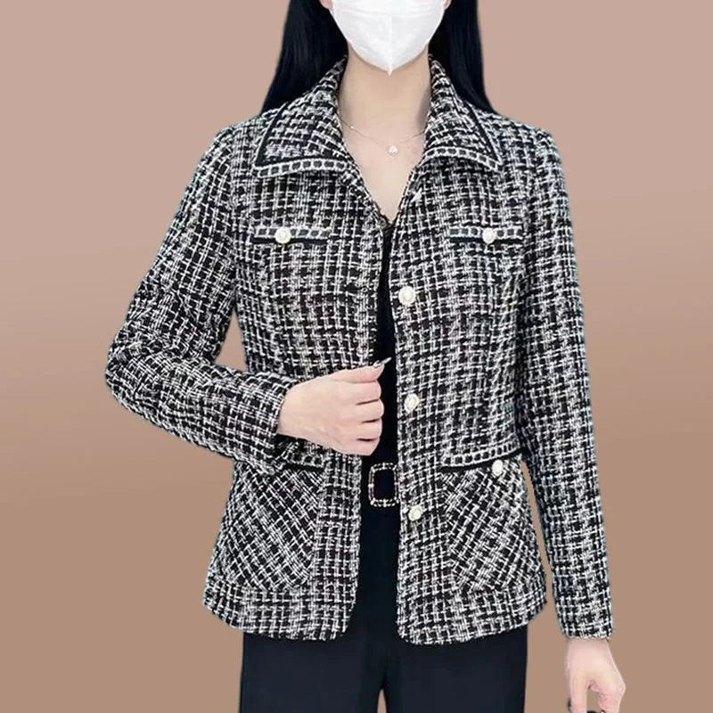 

Temperament Small Fragrant Coat Women's Spring and Autumn 2023 New French Jacquard Popular Loose Small Short Plaid Top Cardigan